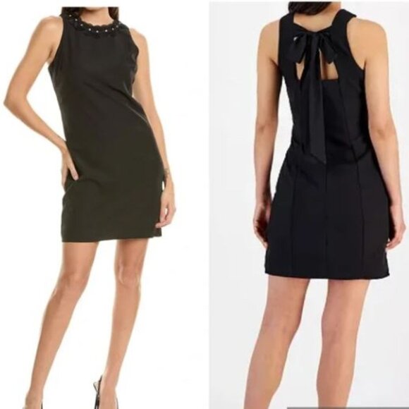 NWT SAM EDELMAN Black Necklace Sleeveless Shift Ruffle Details Mini Dress Size 0 - Picture 1 of 15